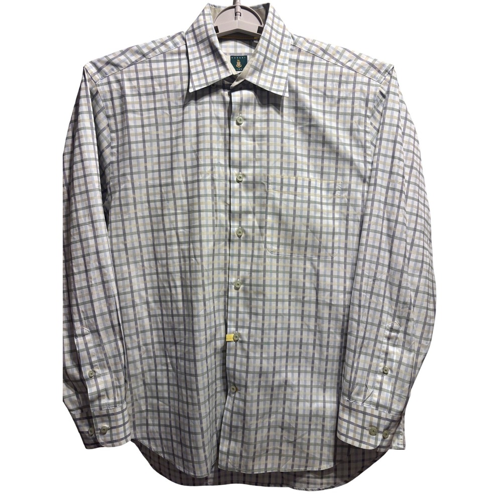 Robert Talbott Button Down Men L Multi-Color Excellent Plaid Long Sleeve Cotton